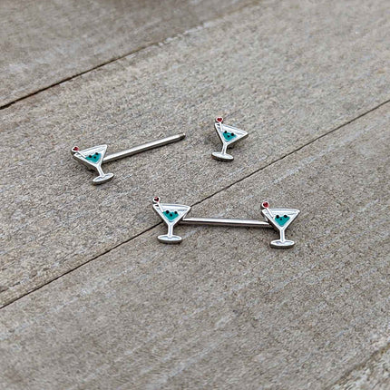 14G 9/16 Sweet Martini Glass Heart Barbell Nipple Ring Set