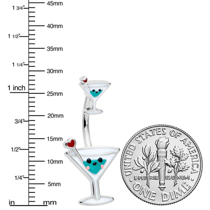 Sweet Martini Glass Heart Valentine New Years Double Mount Belly Ring