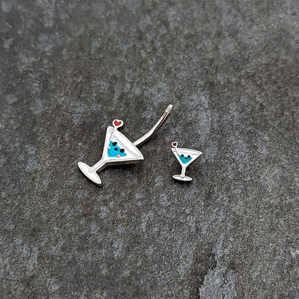 Sweet Martini Glass Heart Valentine New Years Double Mount Belly Ring