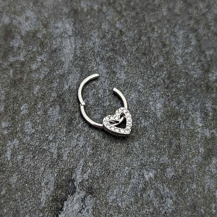 16G 3/8 Clear Gem Open Heart Valentine Hinged Segment Ring