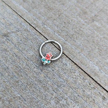 16G 3/8 Sweet Happy Rose Flower Hinged Segment Ring
