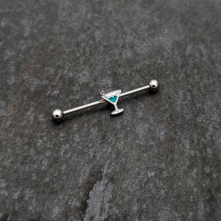 14G Sweet Martini Glass Heart Industrial Barbell 38mm