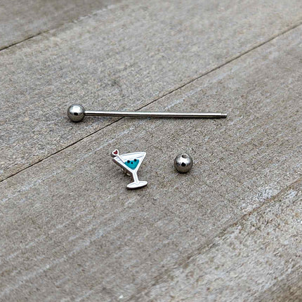 14G Sweet Martini Glass Heart Industrial Barbell 38mm