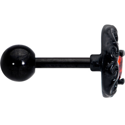 16G 1/4 Red CZ Gem Black Scroll Moon Heart Cartilage Tragus Earring