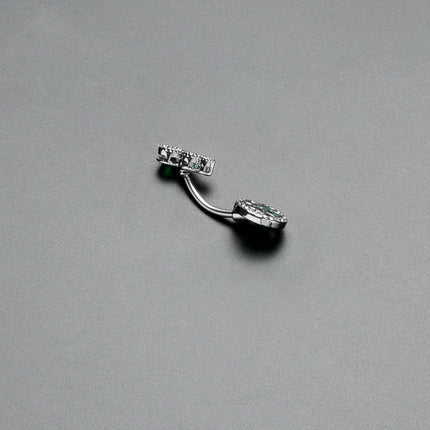 Green Clear Gem Triple Drop Heart Shamrock Double Mount Belly Ring