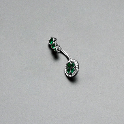 Green Clear Gem Triple Drop Heart Shamrock Double Mount Belly Ring