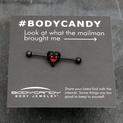 14G Red CZ Gem Black Passion Heart Industrial Barbell 38mm