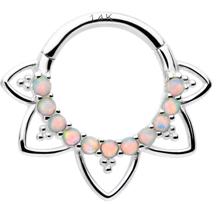 16G 5/16 White Synthetic Opal 14k White Gold Filigree Hinged Segment Ring