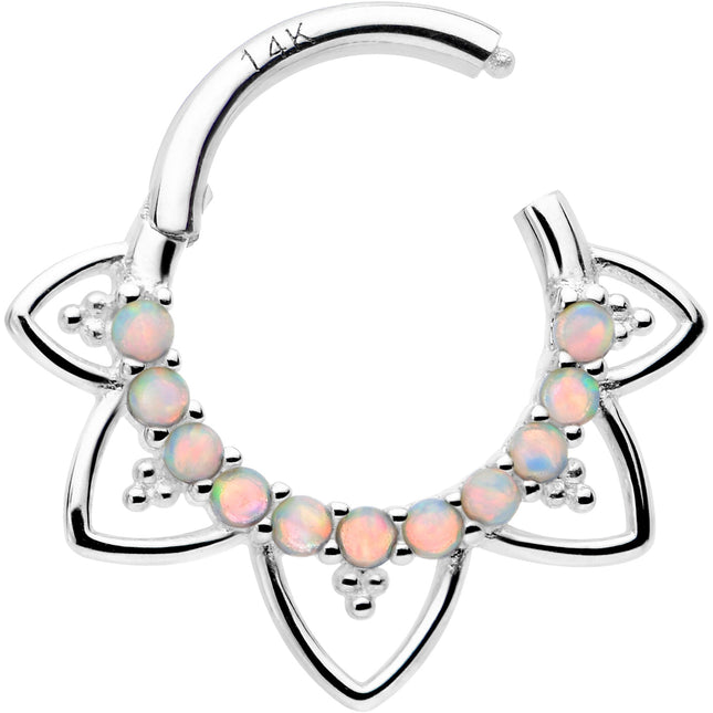 16G 5/16 White Synthetic Opal 14k White Gold Filigree Hinged Segment Ring