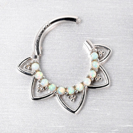 16G 5/16 White Synthetic Opal 14k White Gold Filigree Hinged Segment Ring