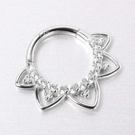 16G 5/16 Clear CZ Gem 14k White Gold Filigree Hinged Segment Ring