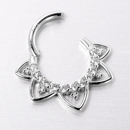 16G 5/16 Clear CZ Gem 14k White Gold Filigree Hinged Segment Ring