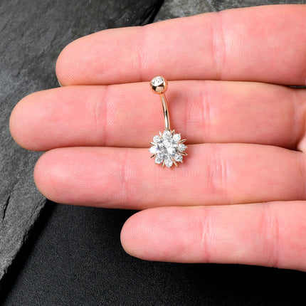 Clear CZ Gem Rose Gold Tone Luxury Sun Splash Belly Ring