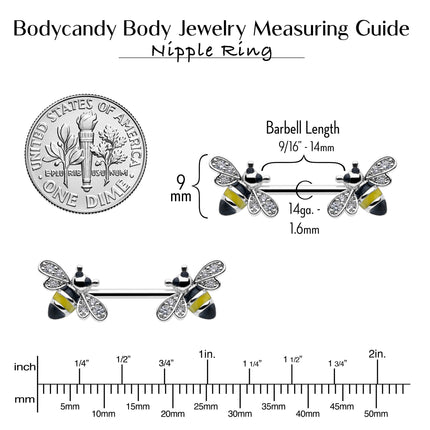 14G 9/16 Clear CZ Gem Honey Bees Barbell Nipple Ring Set