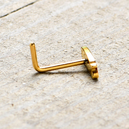 20G 7mm Gold Tone Merry Christmas Inlaid L Shape Nose Ring