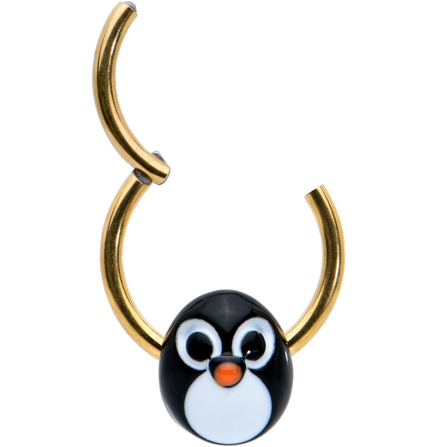 16G 3/8 Gold Tone Round Penguin Face Holiday Hinged Segment Ring