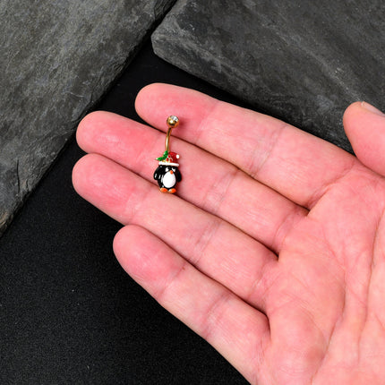 Clear Gem Gold Tone Holly Hat Penguin Holiday Belly Ring