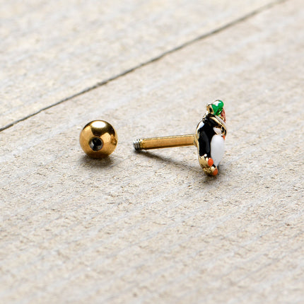 16G 1/4 Gold Tone Holly Hat Penguin Cartilage Tragus Earring