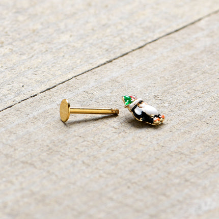 16G 5/16 Gold Tone Holly Hat Penguin Holiday Labret Monroe Tragus
