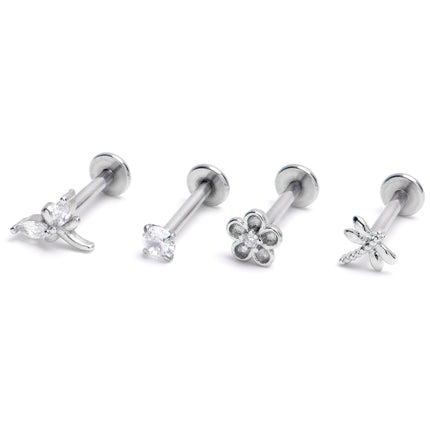 16G 5/16 Clear Gem Dragonflies Sun Labret Monroe Tragus Curation Set of 4
