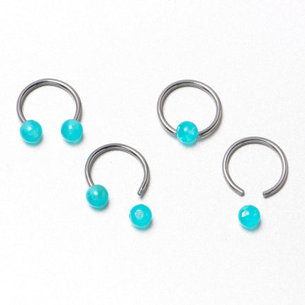 16G 3/8 Teal Faux Opal Horseshoe BCR Captive Ring Set of 4