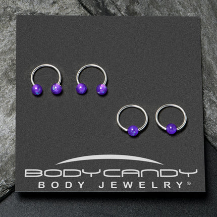 16G 3/8 Purple Faux Opal Horseshoe BCR Captive Ring Set of 4