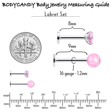 16G 5/16 3/8 Pink Gem Faux Opal Labret Monroe Tragus Set of 4