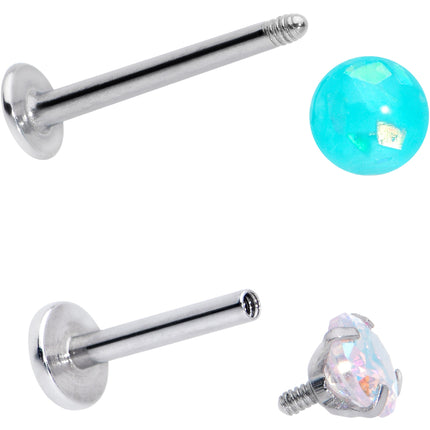 16G 5/16 3/8 Aurora Gem Green Faux Opal Labret Monroe Set of 4