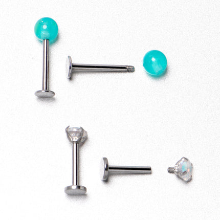 16G 5/16 3/8 Aurora Gem Green Faux Opal Labret Monroe Set of 4