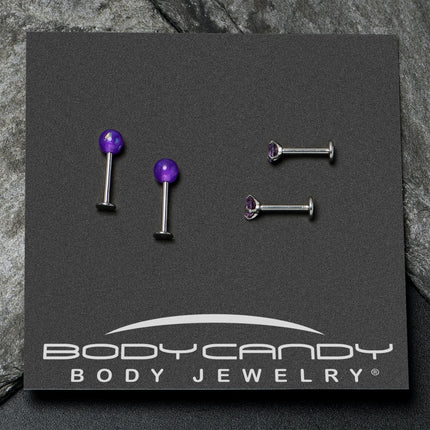 16G 5/16 3/8 Purple Gem Faux Opal Labret Monroe Tragus Set of 4