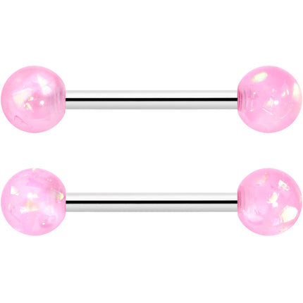 14G 3/8 9/16 Pink Faux Opal Horseshoe Barbell Nipple Ring Set of 4