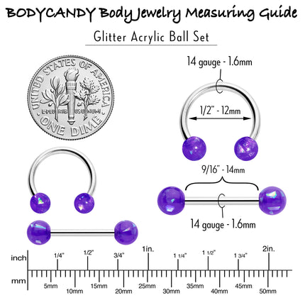 14G 9/16 Purple Faux Opal Horseshoe Barbell Nipple Ring Set of 4
