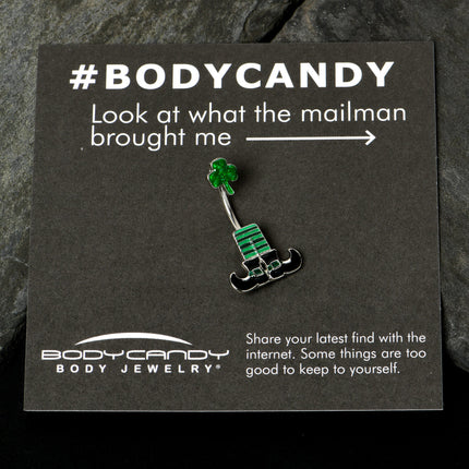 Leprechaun Legs Shamrock St Patricks Double Mount Belly Ring