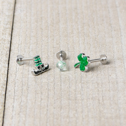 16G 1/4 Leprechaun Legs Shamrock UV Glow Labret Set of 3