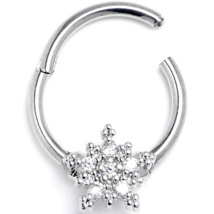 16G 3/8 Clear Gem Classic Snowflake Christmas Hinged Segment Ring