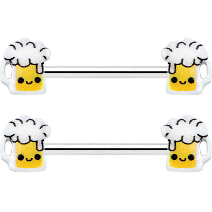 14G 9/16 Sweet Happy Beer St Patricks Barbell Nipple Ring Set