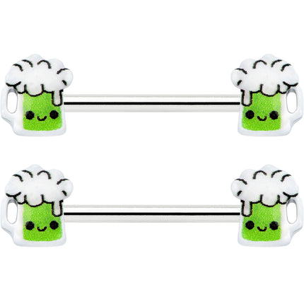 14G 9/16 Sweet Happy Green Beer St Patricks Day Nipple Ring Set