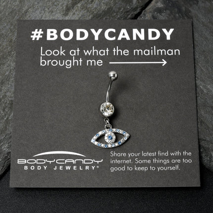 Blue Clear Gem Wide Eye Dangle Belly Ring