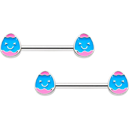 14G 9/16  Blue Pink Celebration Easter Egg Barbell Nipple Ring Set