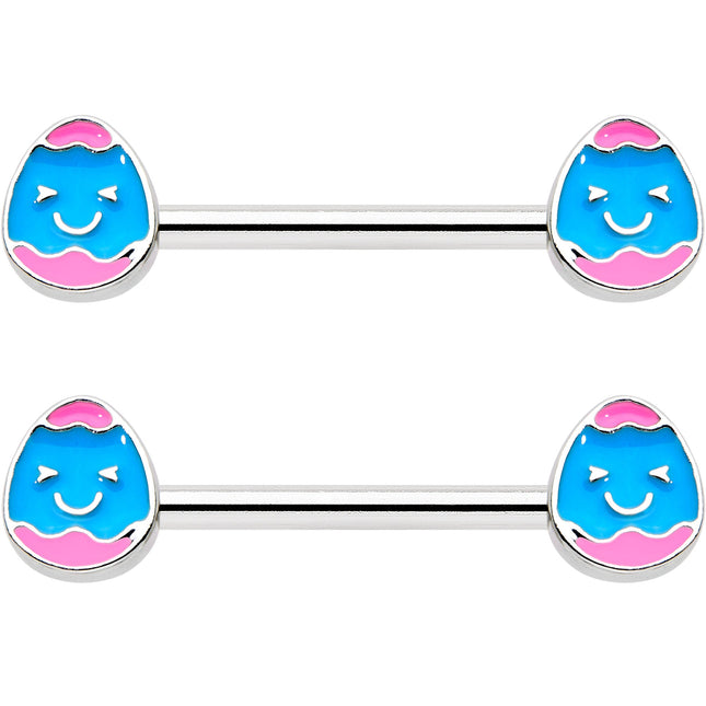 14G 9/16  Blue Pink Celebration Easter Egg Barbell Nipple Ring Set