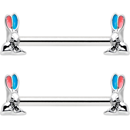 14G 9/16 Easter Bunny Blue Red Ears Barbell Nipple Ring Set