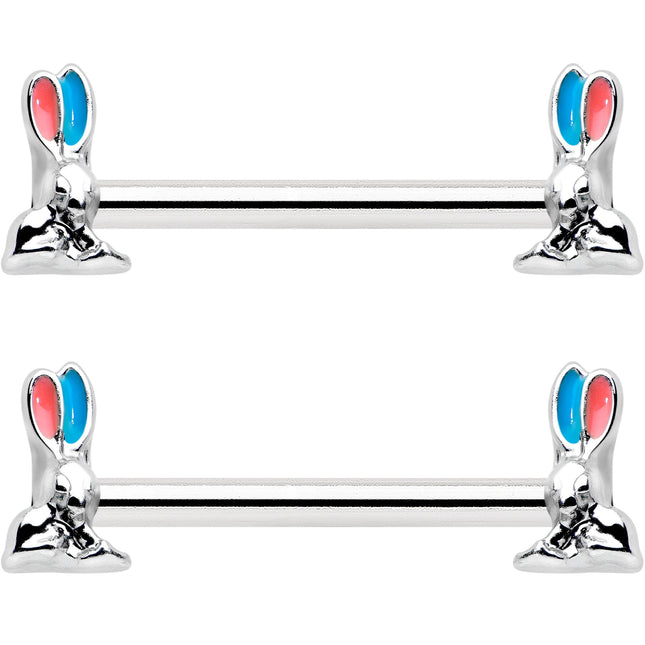 14G 9/16 Easter Bunny Blue Red Ears Barbell Nipple Ring Set