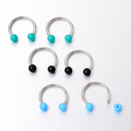 16G 3/8 Matte Black Blue Teal Horseshoe Circular Barbell Set of 6