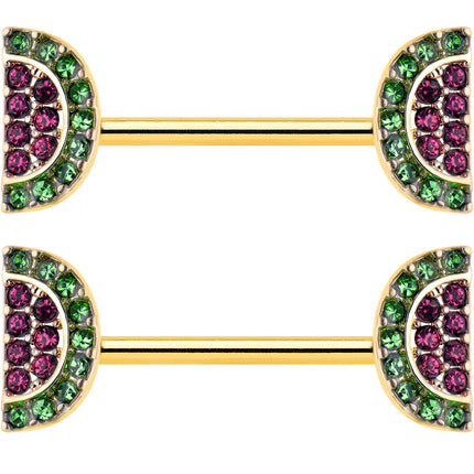 14G 9/16 Pink Gem Gold Hue Watermelon Yum Barbell Nipple Ring Set