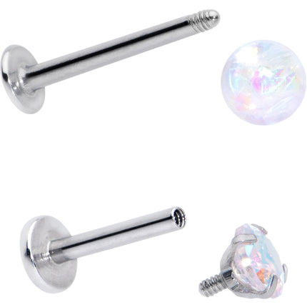 16G 5/16 3/8 Aurora Gem White Faux Opal Labret Monroe Set of 4