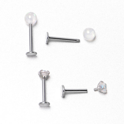 16G 5/16 3/8 Aurora Gem White Faux Opal Labret Monroe Set of 4