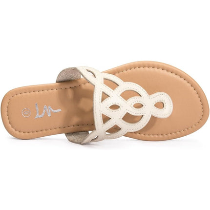 LM Womens Size 6 Cream Thong T-Strap Slip On Flat Flip Flop Sandals Shoes