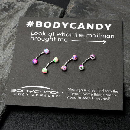 16G 3/8 Splatter Pink Green Blue Curved Eyebrow Ring Set of 4