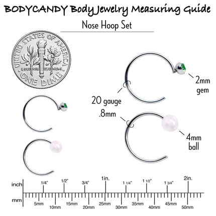 20G 5/16 Nose Hoop Gem Faux Opal Pack Dynasty Nose Ring Set of 6