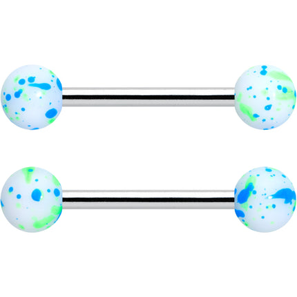 14G 9/16 1/2 Splatter Blue Green Barbell Horseshoe Nipple Ring Set of 4